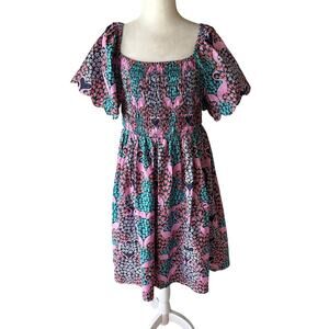 Simply southern Flamingo cotton, sundress, puff sleeves, SZ L NWOT